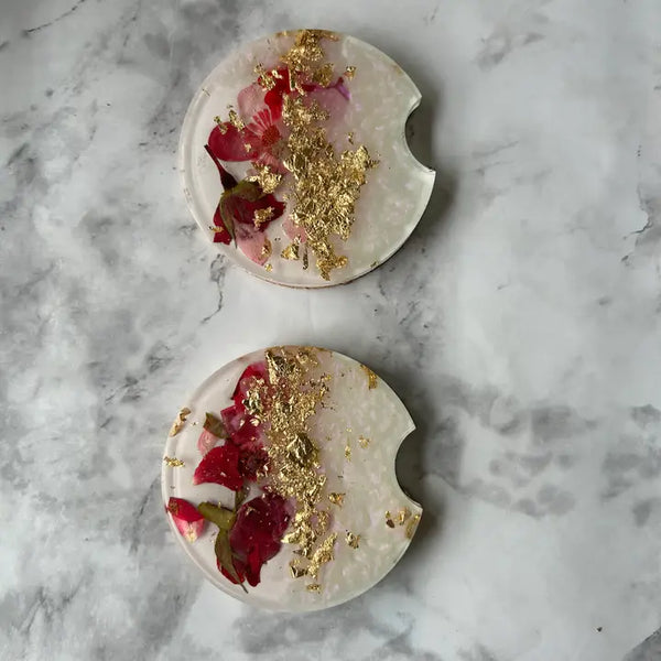 Resin Car Coaster - Floral Rose Gold - Jen Lashua - Wild Lark