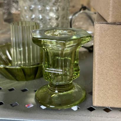 Glass Candlestick Holders Taper Candle Holders Tabletop - Green - Sweet Home Deco - Wild Lark