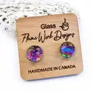 Dichroic Glass Studs 9mm - Rainbow Purple - Flame Work Designs - Glass Jewelry - Wild Lark