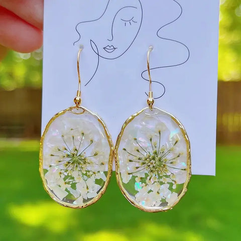 Pressed Lace Flower Oval Earrings -  - Daisy Moon by Hillerland - Wild Lark