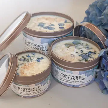 Tin Candles - Nantucket Hydrangeas - Salt Hydrangeas Ozone Freesia / 4 oz - Ash & Rose - Wild Lark