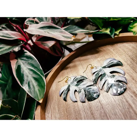 Monstera Albo Plant Leaf Earring, Magnet, Accessory,Decor -  - hethr - Wild Lark