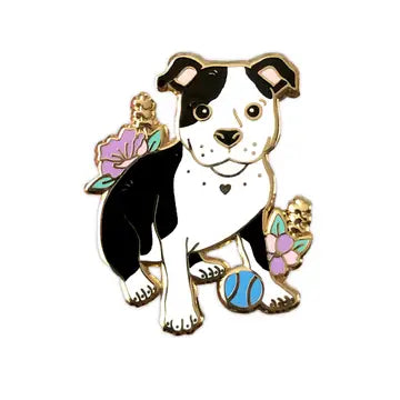 Enamel Pin: The Crowned Rabbit - Black and White Pit Bull Dog - The Crowned Rabbit - Wild Lark