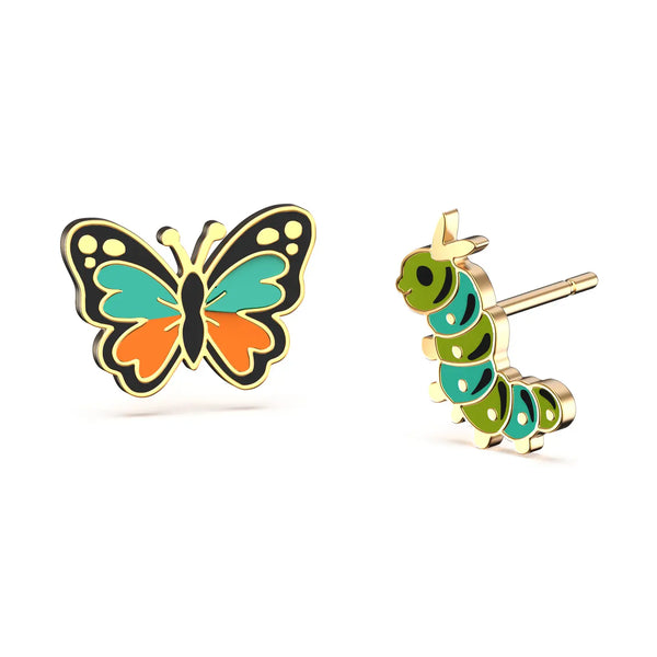 Earring Studs - Curio Butterfly & Caterpillar - Yellow Owl Workshop - Wild Lark