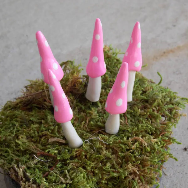 Fairy Garden Mushroom Gnome-style Plant Pick - Light Pink - Mystical Woodlands - Wild Lark