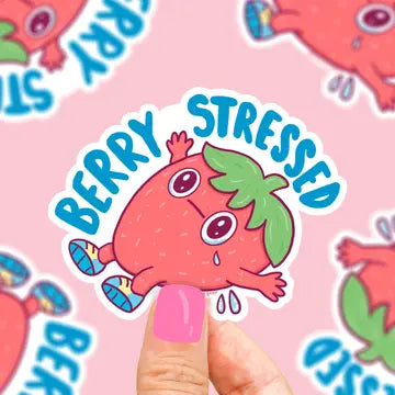Turtle's Soup Vinyl Stickers - Berry Stressed Anxiety Panic Strawberry Vinyl Sticker - Turtle's Soup - Wild Lark