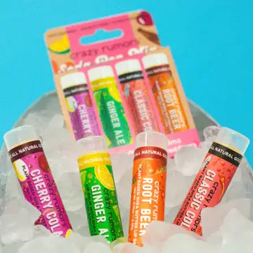 4 Pack Lip Balm by Crazy Rumors - Soda Pop Mix 4 Pack - Cherry Cola Ginger Ale Classic Cola Root Beer - Crazy Rumors - Wild Lark