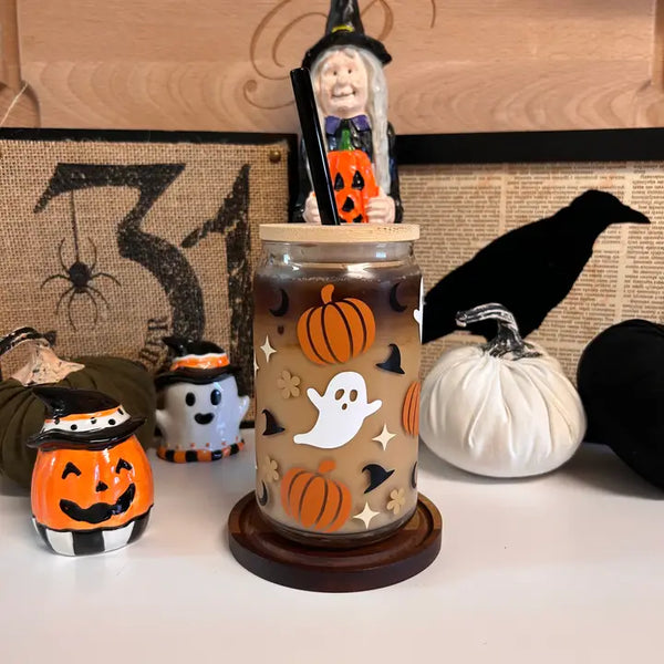 Ghost Cup, Pumpkin Glass Cup, Spooky Cup, Halloween Cup - Neutral - mommyandmarie - Wild Lark