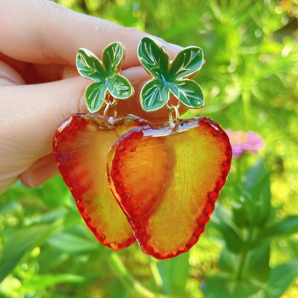 Handmade Earrings - Dried Strawberry Handmade Resin Earrings - Real Strawberry - Daisy Moon by Hillerland - Wild Lark