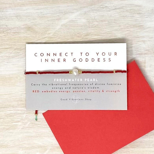 Gemstone Intention Bracelet - Pearl Goddess Red - Good Vibrations Shop - Wild Lark