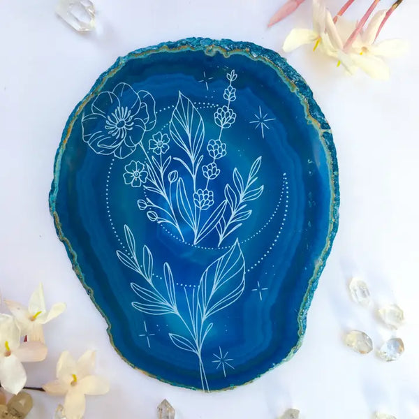"Moon Blooms" Agate Slice Floral Spring Home Decor Crystal - Large - Fractalista Designs - Wild Lark