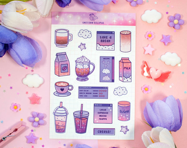 Sticker Sheet - Coffee Shop - Unicorn Eclipse - Wild Lark