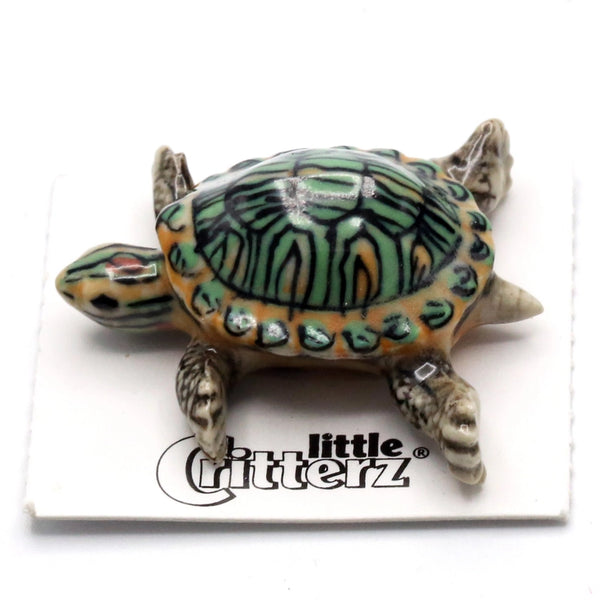 Porcelain Miniature Critters - Bask Red-Eared Slider - Little Critterz - Wild Lark