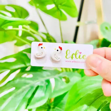 Chicken Mini Studs Clay Earrings - Plain White - Eflie - Wild Lark
