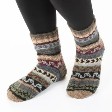 Fair Isle Pure Wool Knitted Socks - Medium Dawn - black yak - Wild Lark