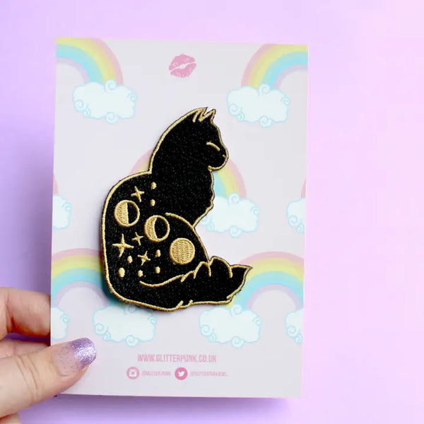 Glitter Punk Iron On Patches - Sale!Celestial cat embroidered iron-on patch - Glitter Punk - Wild Lark
