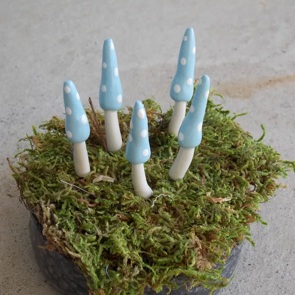 Fairy Garden Mushroom Gnome-style Plant Pick - Sky Blue - Mystical Woodlands - Wild Lark