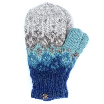 Fjall Mittens - Pure Wool - Knitted - Aqua - black yak - Wild Lark