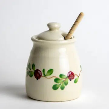 Honey Pot & Wooden Honey Stick - Cranberry - Emerson Creek Pottery - Wild Lark