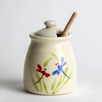 Honey Pot & Wooden Honey Stick - Dragonfly - Emerson Creek Pottery - Wild Lark