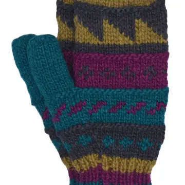 Patterned Mittens-Pure Wool-Knitted - Jewel - black yak - Wild Lark