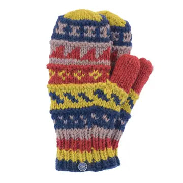 Patterned Mittens-Pure Wool-Knitted - Mustard Mix - black yak - Wild Lark
