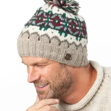 Norse Bobble Hat - Pure Wool - Knitted - Dove Grey - black yak - Wild Lark