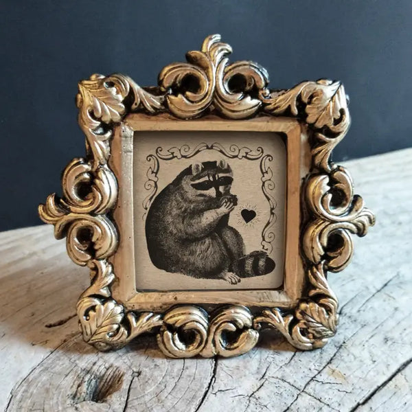 Mini Vintage Framed Print Raccoon, Frog, Anglerfish, & Ghost - - BoyPilot - Wild Lark