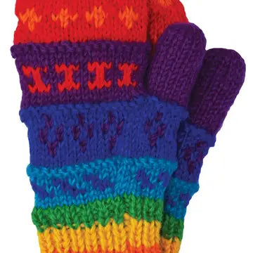 Patterned Mittens-Pure Wool-Knitted - Rainbow - black yak - Wild Lark