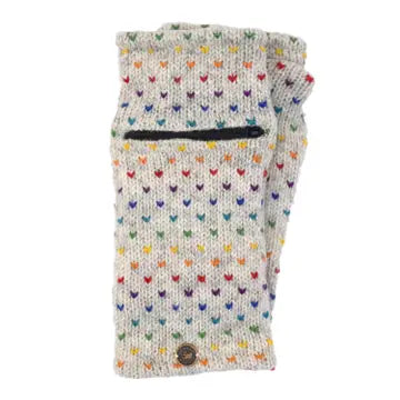 Wrist Warmers Pure Knitted Wool - Rainbow Tick Zip Pocket-Grey - black yak - Wild Lark