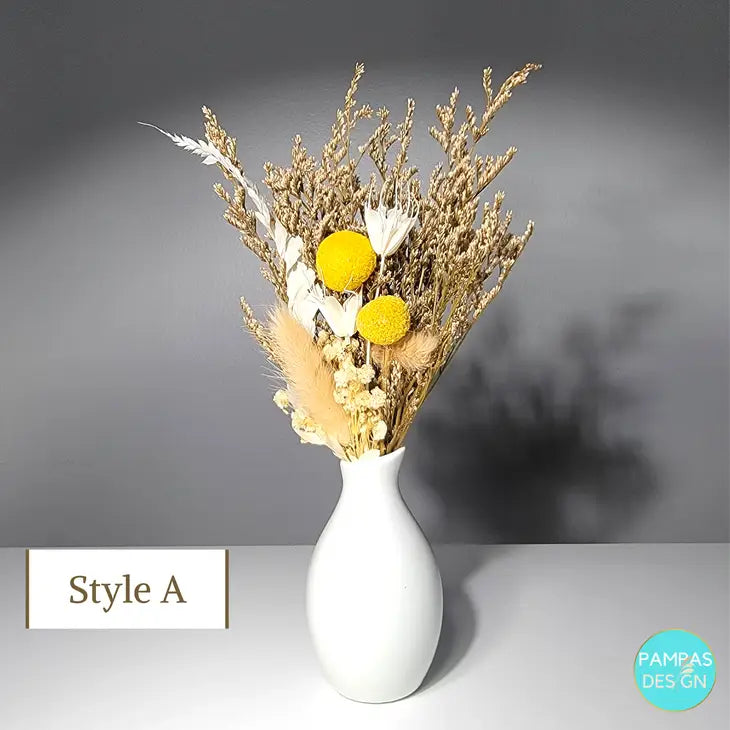 Mini Dried Flower Bouquet - 6 Color Schemes Available (vase not included) - A - Pampas Design - Wild Lark