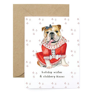 "Holiday Wishes & Slobbery Kisses" Bulldog Holiday Card -  - Lana's Shop - Wild Lark