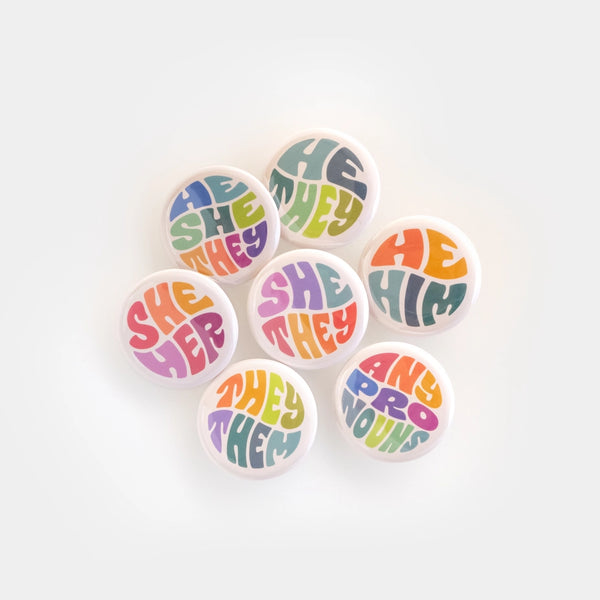Retro Pronoun Buttons - He/She/They - ROBNKO - Wild Lark