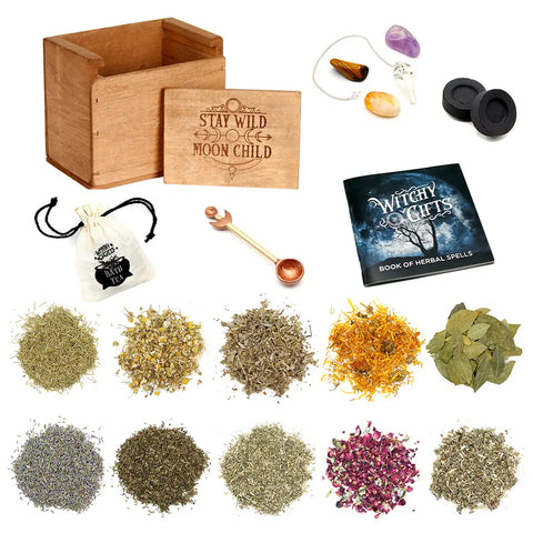 Witchcraft Kit with 10 Herbs, Crystals, and Spell book -  - Blessed Ember - Wild Lark