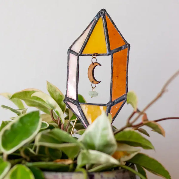 Stained Glass Crystal Plant Stake - Cluster 3 - Milk & Honey - Lost and Found Design - Wild Lark