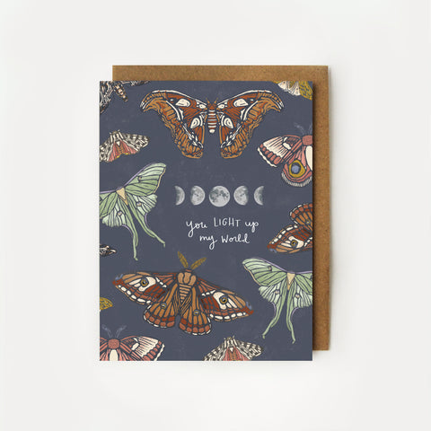 "You Light Up My World" Moons and Moths Card -  - Root & Branch Paper Co. - Wild Lark