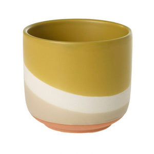 Mustard Yellow and White stripe Matte Ceramic Pot -  - Pots and Vases - Wild Lark