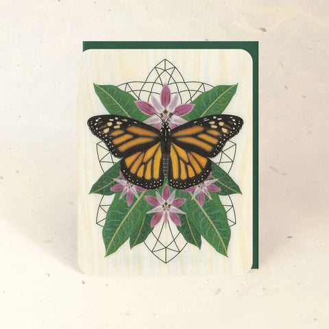 Monarch & Milkweed Wood Greeting Card -  - Little Gold Fox Designs - Wild Lark