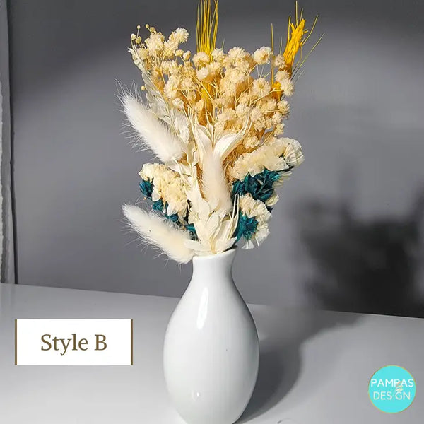 Mini Dried Flower Bouquet - 6 Color Schemes Available (vase not included) - B - Pampas Design - Wild Lark