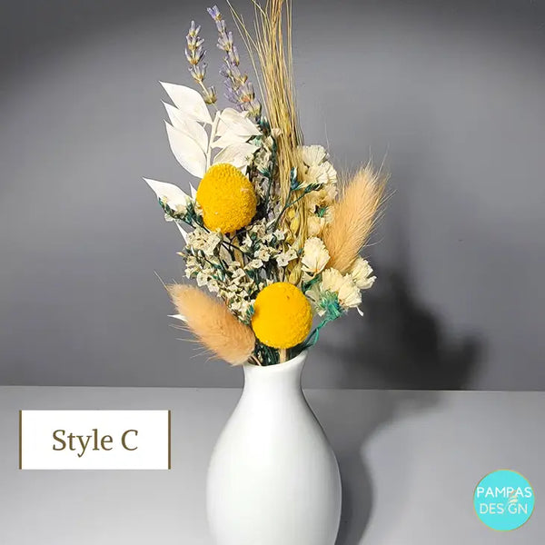 Mini Dried Flower Bouquet - 6 Color Schemes Available (vase not included) - C - Pampas Design - Wild Lark