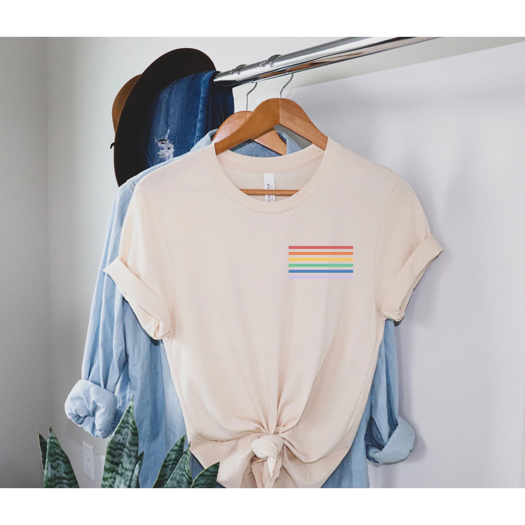LGBT Flag Pocket Shirt, Pride Shirt, Gay Lesbian Pride  Cream -  - Amazed Soft Threadz - Wild Lark