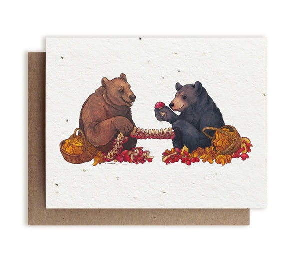 Plantable Herb Seed Card - Illustrated - Bears + Mushrooms - The Bower Studio - Wild Lark