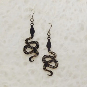 Snake Printed Wood Earring -  - Little Gold Fox Designs - Wild Lark