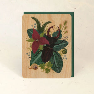 Stag Beetle Wood Greeting Card -  - Little Gold Fox Designs - Wild Lark