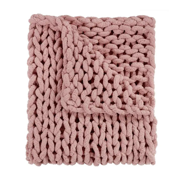 Chenille Chunky Knit Blankets (8 Colors Available) - Blush - American Heritage Textiles - Wild Lark