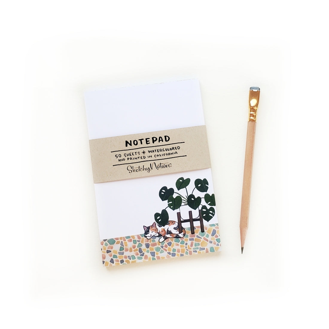Calico Cat and Monstera Plant Notepad -  - Sketchy Notions - Wild Lark