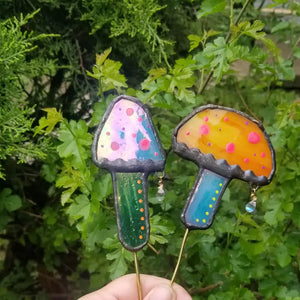 Stained Glass - Bright mushrooms plant stakes -  - Lost and Found Design - Wild Lark
