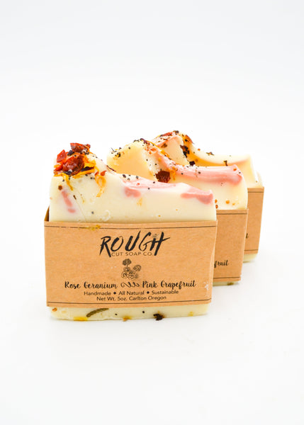 Handmade Rough Cut Soap Bars - Fruity + Floral Scents - Rose + Geranium + Pink Grapefruit - Rough Cut Soaps & Sundries - Wild Lark