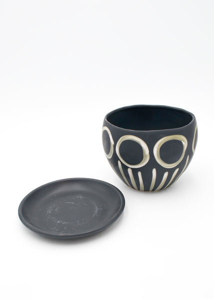 Black White Design Medium Ceramic Pot With Tray Saucer -  - Pots and Vases - Wild Lark