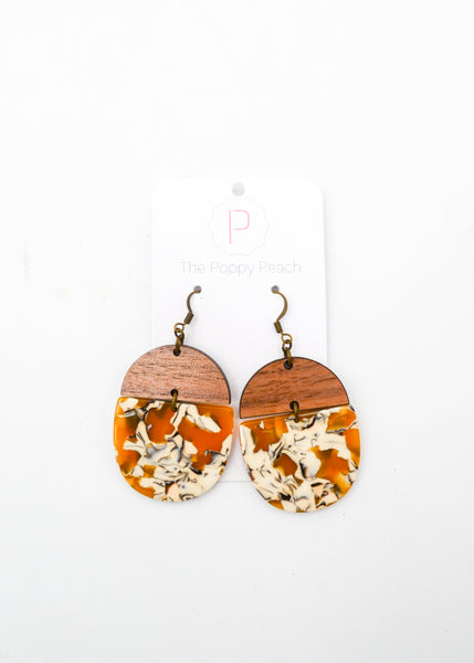 The Poppy Peach -Wood and Tortoiseshell Round Earrings -  - The Poppy Peach - Wild Lark